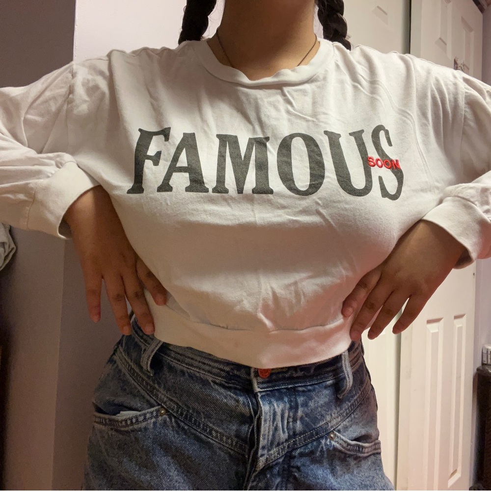 Cute “Famous Soon” Print Long Sleeved Shirt